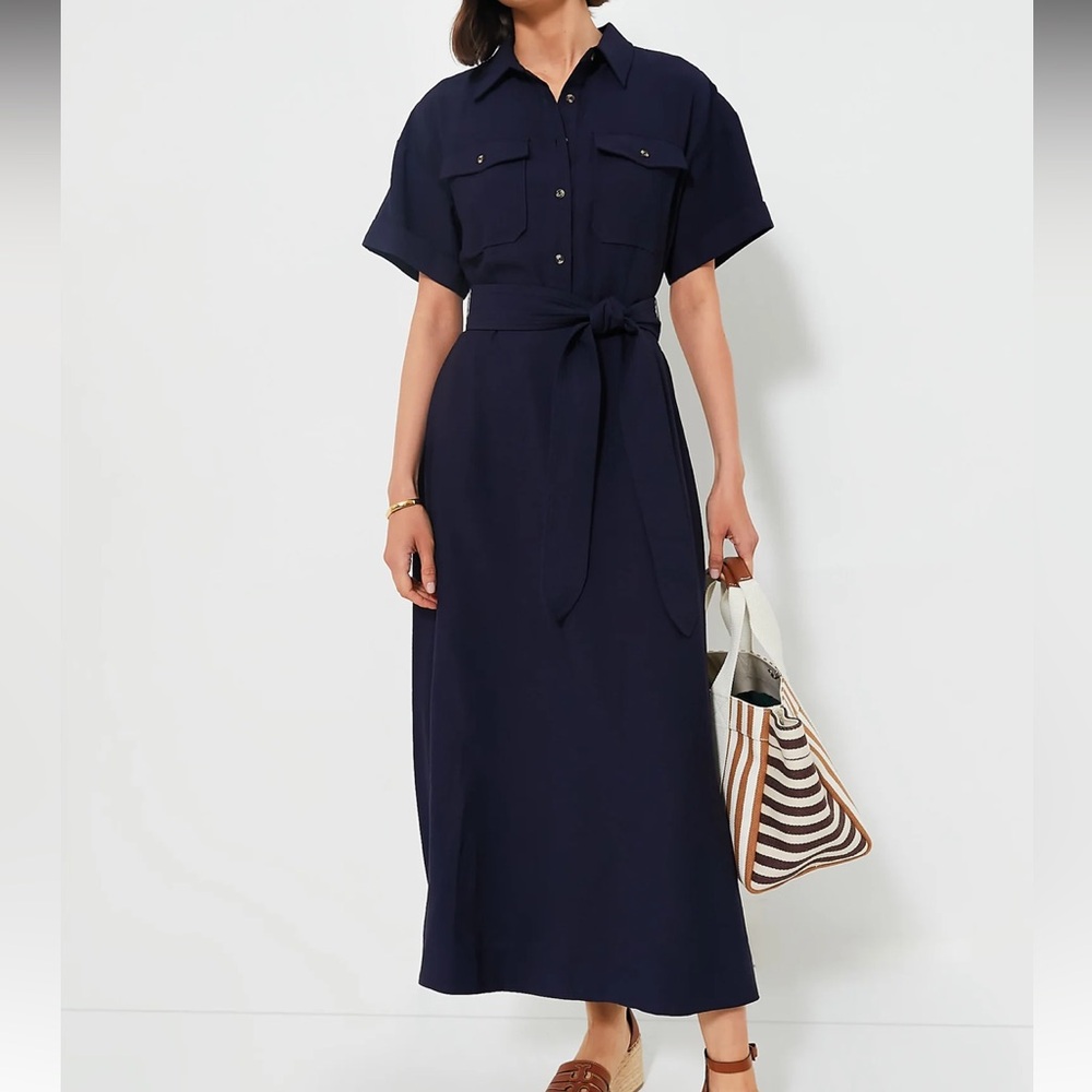 Tuckernuck Navy Short-Sleeve Button-Front Maxi Shirt Dress - Picture 2 of 9